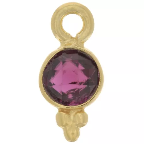 10x5mm - 925 St. Silver Round faceted charm - Fine Gold Plated - Garnet x1
