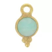 10x5mm - 925 St. Silver Round faceted charm - Fine Gold Plated - Amazonite x1