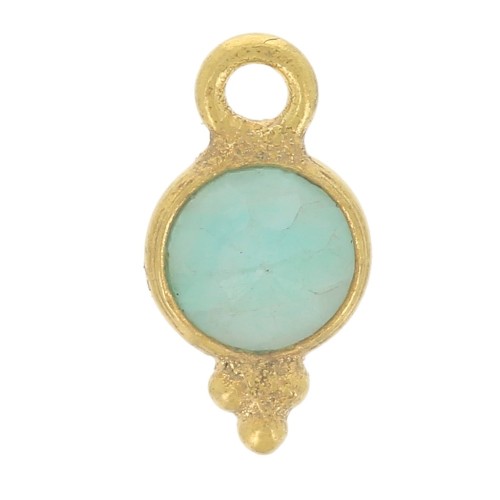 10x5mm - 925 St. Silver Round faceted charm - Fine Gold Plated - Amazonite x1