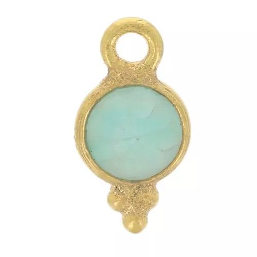 10x5mm - 925 St. Silver Round faceted charm - Fine Gold Plated - Amazonite x1