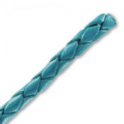 Braided leather cord 3mm Turquoise x 1m