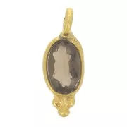 11x4mm - 925 St. Silver Oval faceted charm - Fine Gold Plated - Smoky Quartz x1