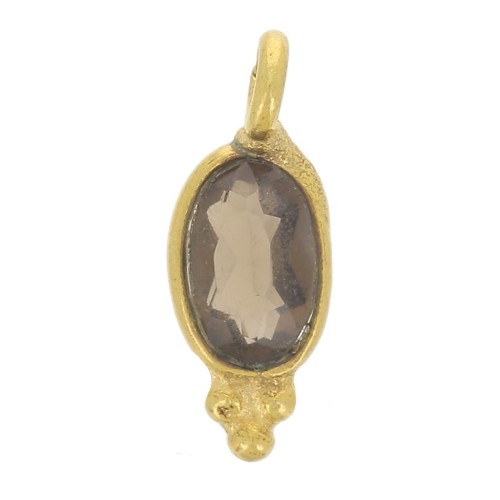 11x4mm - 925 St. Silver Oval faceted charm - Fine Gold Plated - Smoky Quartz x1