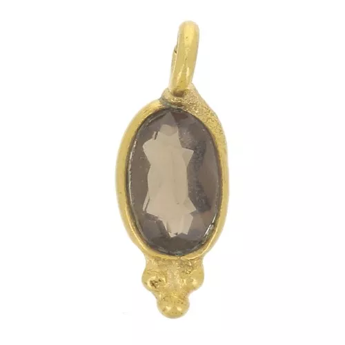 11x4mm - 925 St. Silver Oval faceted charm - Fine Gold Plated - Smoky Quartz x1