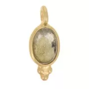 12x5mm - 925 St. Silver Oval faceted charm - Fine Gold Plated - Labradorite x1
