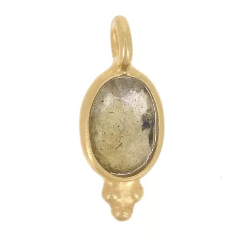 12x5mm - 925 St. Silver Oval faceted charm - Fine Gold Plated - Labradorite x1