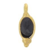 11x4mm - 925 St. Silver Oval faceted charm - Fine Gold Plated - Black Onyx x1|raw }}