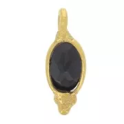 11x4mm - 925 St. Silver Oval faceted charm - Fine Gold Plated - Black Onyx x1