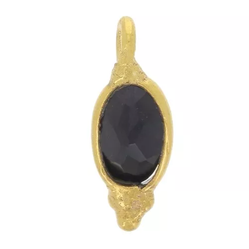 11x4mm - 925 St. Silver Oval faceted charm - Fine Gold Plated - Black Onyx x1