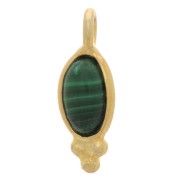 12x5mm - 925 St. Silver Oval faceted charm - Fine Gold Plated - Malachite x1|raw }}