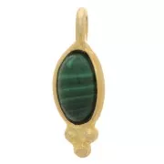 12x5mm - 925 St. Silver Oval faceted charm - Fine Gold Plated - Malachite x1
