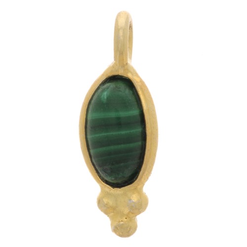 12x5mm - 925 St. Silver Oval faceted charm - Fine Gold Plated - Malachite x1