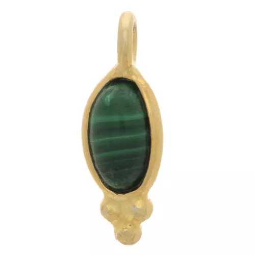 12x5mm - 925 St. Silver Oval faceted charm - Fine Gold Plated - Malachite x1