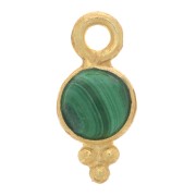 10x5mm - 925 St. Silver Round faceted charm - Fine Gold Plated - Malachite x1|raw }}