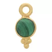 10x5mm - 925 St. Silver Round faceted charm - Fine Gold Plated - Malachite x1