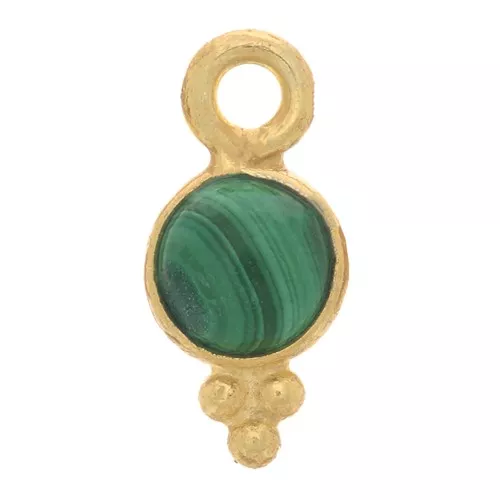 10x5mm - 925 St. Silver Round faceted charm - Fine Gold Plated - Malachite x1