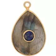 22x14mm Pendant faceted drop - Golden - Labradorite - Lapis lazuli x1