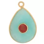 22x14mm Pendant faceted drop - Gold - Amazonite - imitation Carnelian x1