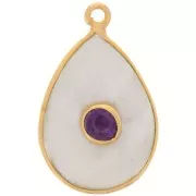 Pendant drop faceted 22x14 mm - Gold - Moonstone - Amethyst x1