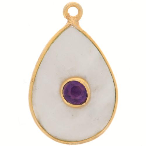 Pendant drop faceted 22x14 mm - Gold - Moonstone - Amethyst x1