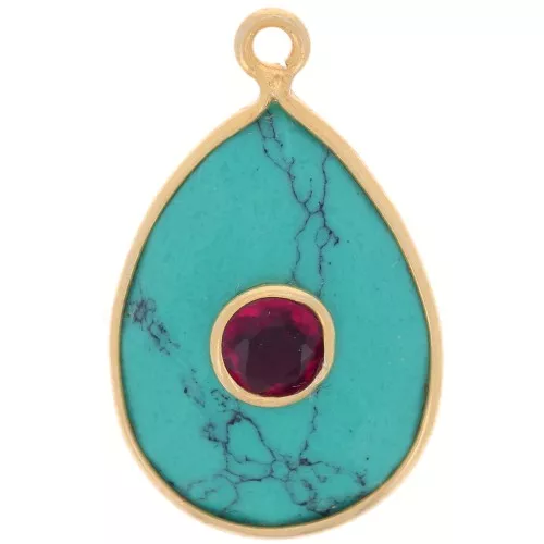 Pendentif goutte facettée 22x14 mm - Doré - imitation Turquoise - Grenat x1