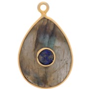 22x14mm 925 St. Silver faceted drop pendant - Gold - Labradorite - Lapis lazuli x1|raw }}