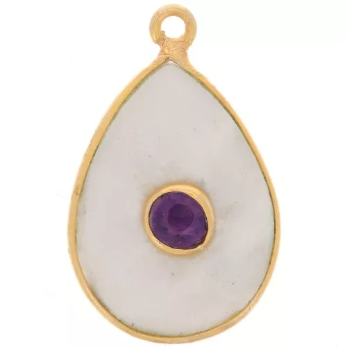 22x14mm 925 St. Silver faceted drop pendant - Gold - Moonstone - Amethyst x1
