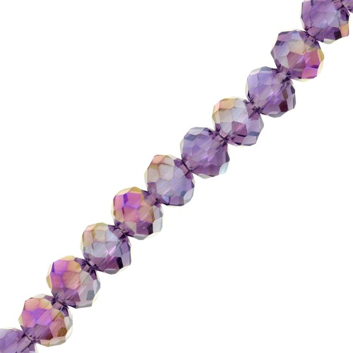 Fire Polished faceted flat round 6x5mm Light Amethyst AB x40cm