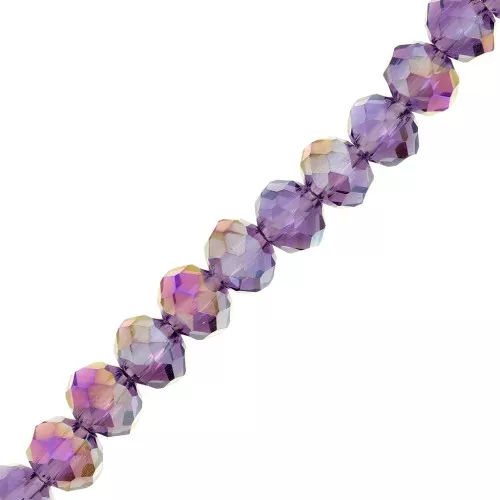 Fire Polished faceted flat round 6x5mm Light Amethyst AB x40cm