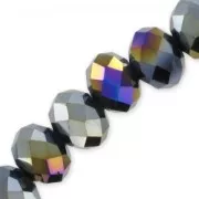 Fire Polished faceted flat round 6x4mm Jet Iris x40cm