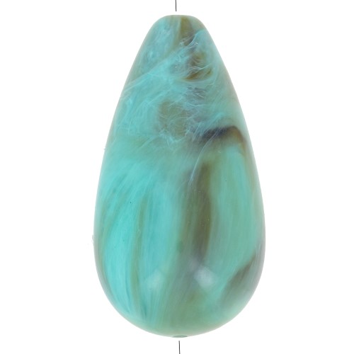 26x14mm Opaque resin pear-shaped bead - marbled Turquoise x1