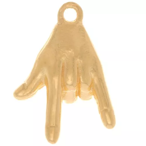 14x9mm Hand Charm - I love you sign - Fine Gold plated x1