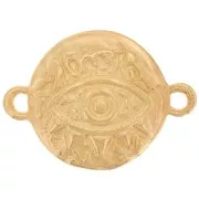 16 mm Round hammered connector - eye pattern - 2 rings - Fine Gold plated x1