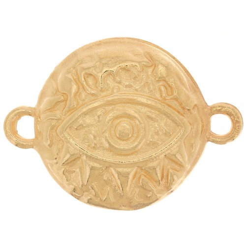 16 mm Round hammered connector - eye pattern - 2 rings - Fine Gold plated x1