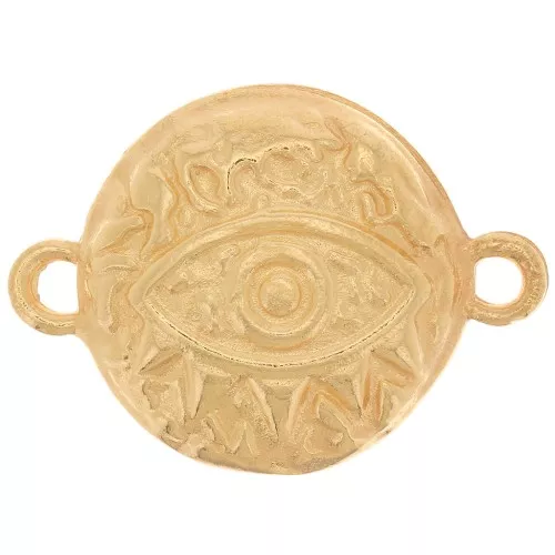 16 mm Round hammered connector - eye pattern - 2 rings - Fine Gold plated x1
