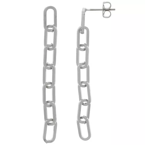 55x5mm Rectangle Chain Earstuds - Rhodium Tone x2