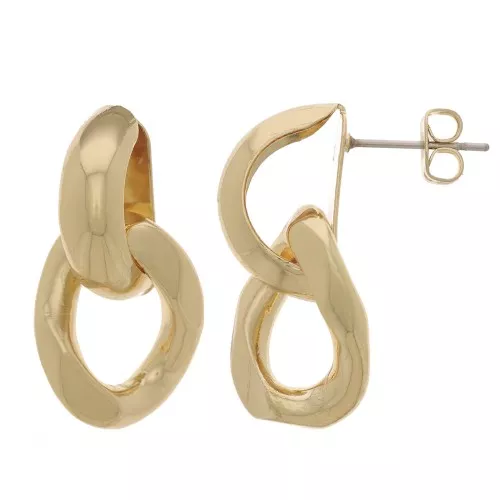 28x15mm Earstuds with curb chain - Gold Tone x2