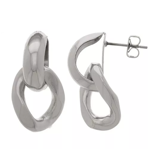 28x15mm Earstuds with curb chain - Rhodium Tone x2