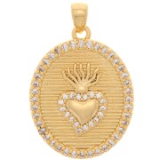23x18mm Oval pendant with zirconium oxide - Ex-voto heart - Gold Tone - Crystal x1|raw }}