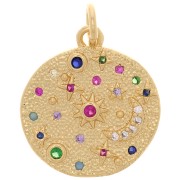 16mm Round pendant with zirconium oxide - moon & star - Gold Tone - Multicoloured x1