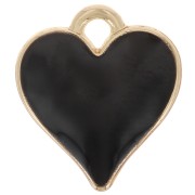 13x12mm Heart charm with epoxy resin - Gold Tone - Black x1