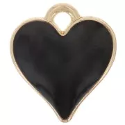 13x12mm Heart charm with epoxy resin - Gold Tone - Black x1