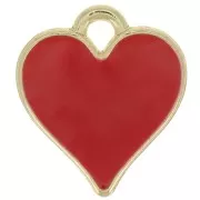 13x12mm Heart charm with epoxy resin - Gold Tone - Red x1