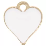 13x12mm Heart charm with epoxy resin - Gold Tone - White x1