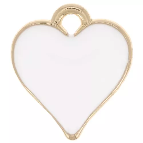 13x12mm Heart charm with epoxy resin - Gold Tone - White x1