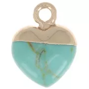 14x10.5mm Heart Charm faceted imitation gem Turquoise - Gold Tone x1