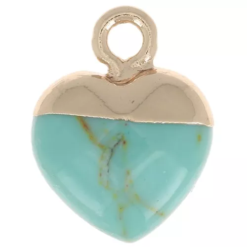 14x10.5mm Heart Charm faceted imitation gem Turquoise - Gold Tone x1