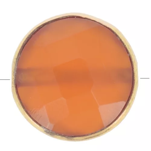 9mm 925 St. Silver Round faceted bead - Gemstone - Fine Gold Plated - Carnelian x1