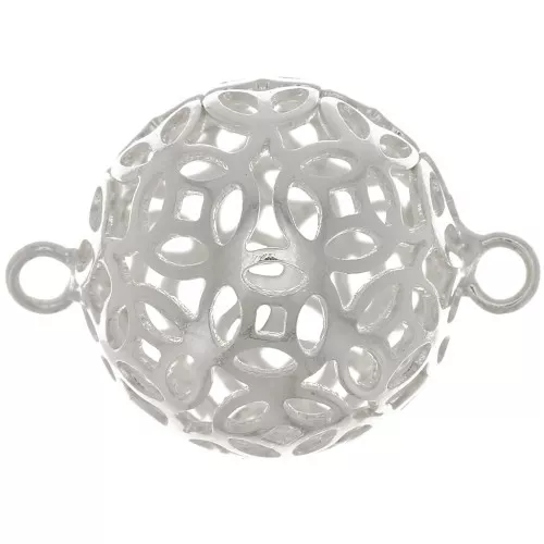 17x12mm 2-ring filigree ball connectors - Fine silver plating x10