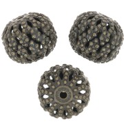 8x7mm Round flattened filigree beads - Bronze Tone x10
